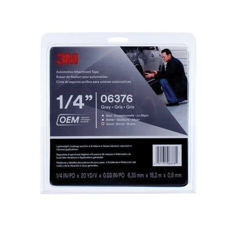 3M 3M Automotive Attachment Tape 06376, Gray, 0.76 mm, 1/4 in x 20 yd 7010341249